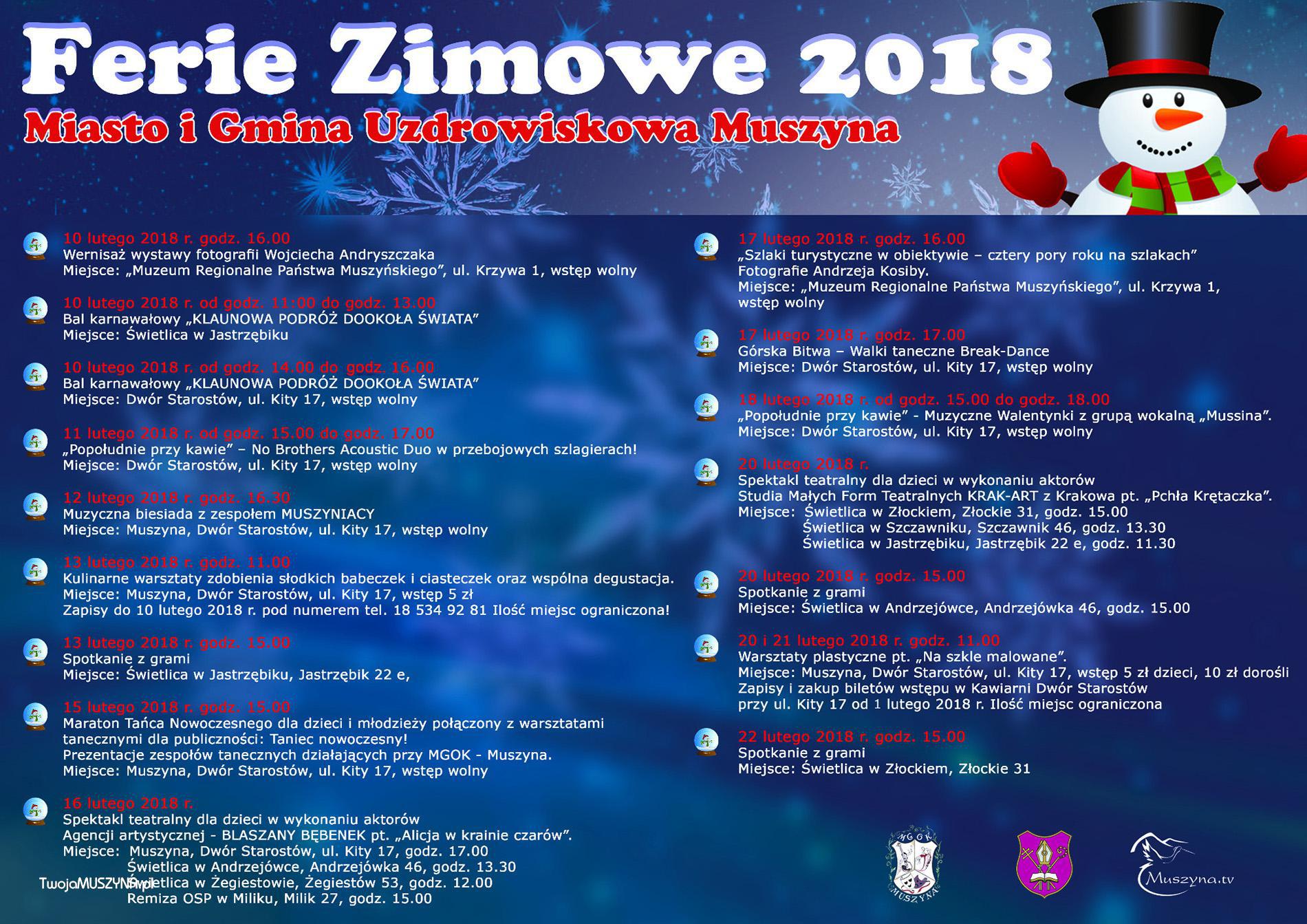 Ferie zimowe 2018 w Muszynie - plakat duży